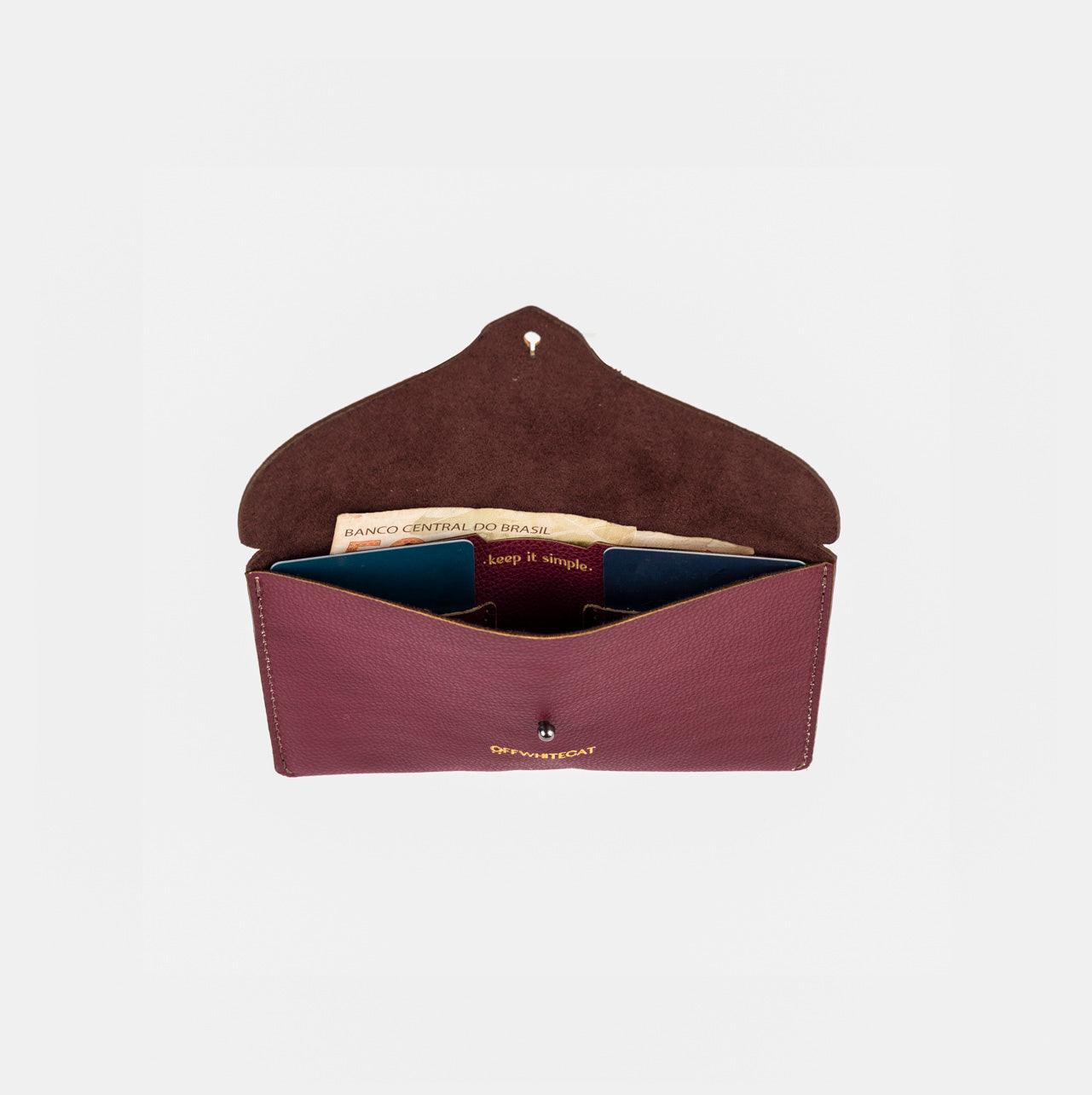 Carteira 'Nina' Bordeaux-Off White Cat-